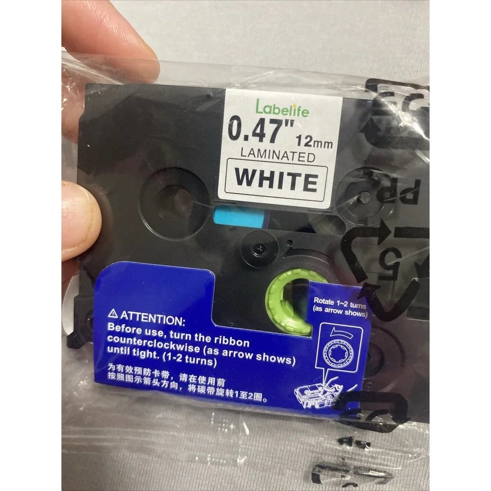 Laminated Tape 12mm 0.47 white / Black compatible with brother New